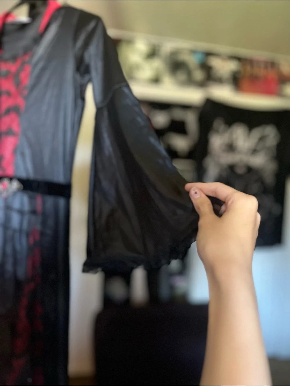 Spirit Halloween Black Dress with Red Lining and Brocade Front - Picture 4 of 6